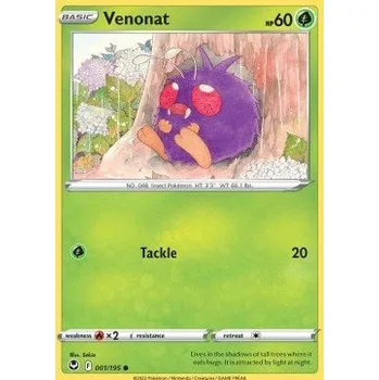 Sběratelská karetní hra Pokémon SIT 001/195 Venonat - Silver Tempest Stav: Near Mint, Verze: REVERSE HOLO
