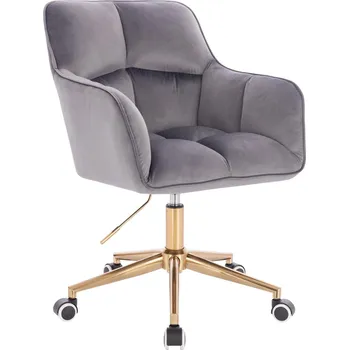 Otočné křeslo Moss velur na zlaté podstavě s kolečky - tmavě šedé