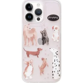 Pouzdro na mobilní telefon Matný transparentní kryt s motivem štěňátek pro iPhone 14 Pro Max - růžový