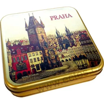 Dóza na potraviny PRAHA STAROMĚSTSKÉ NÁMĚSTÍ plechová dóza 7414/40 VO pražský orloj a radnice