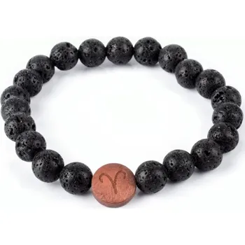 Náramek Náramek Láva 8mm znamení Beran (Korálkové náramky z minerálů - Láva 8mm znamení Beran VEA 01. Náramek z minerálních kuliček přírodní lávy o průměru 8mm s dřevěným korálkem o velikosti 12x4mm, obvod cca 18 - 19 cm.)