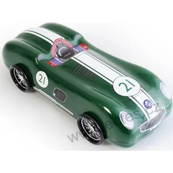 Dóza na potraviny SPEEDSTER GREEN 21 retro plechová dóza zelené auto sporťák s bílým pruhem a jezdícími kolečky