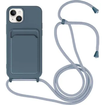 Pouzdro na mobilní telefon Silikonový kryt se šňůrkou a kapsou na karty pro iPhone 13 - modrý