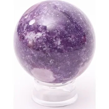 Drahý kámen Magieprirody.cz Lepidolit koule 55 mm 250g přírodní kámen Lepidolit + dřevěný podstavec #C547