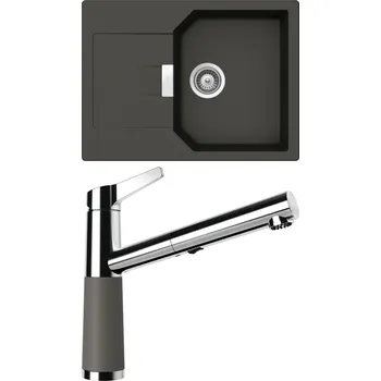 Granitový dřez Set Schock S16-7 (dřez Manhattan D-100S Asphalt + baterie SC-510.120 Asphalt)