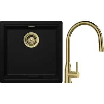 Granitový dřez Set Schock S27-8 (dřez Kiruna N-100 Night + baterie Kavus.120 White Gold + komponenty White Gold)