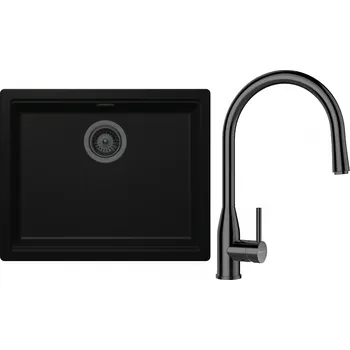Granitový dřez Set Schock S28-10 (dřez Kiruna N-100L Night + baterie Kavus.120 Gunmetal + komponenty Gunmetal)