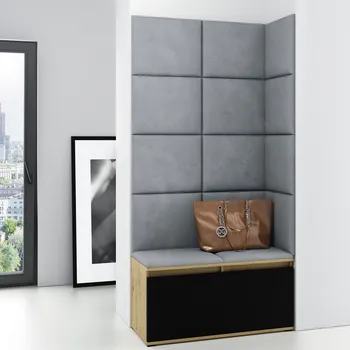 Předsíňová stěna Eka Předsíňová stěna s čalouněnými panely Trinity 2 - Dub Artisan s černou / Šedá 2314