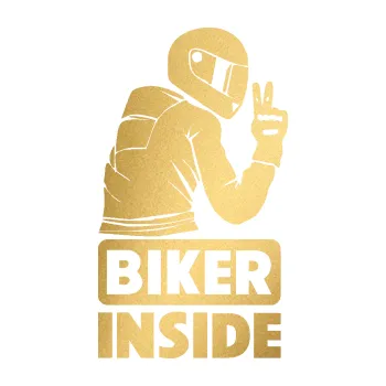 Polep vozidla SAMOLEPKA Biker inside 003 pravá motorkář (43 - zlatá metalíza) NA AUTO, NÁLEPKA, FÓLIE, POLEP, TUNING, VLASTNÍ TEXT, TISK, AUTOSAMOLEPKY.cz, POLEPY, OBRÁZEK, LOGO, SAMOLEPKY