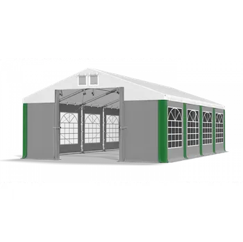 Zahradní stan Párty stan 8x16x2m střecha PVC 560g/m2 boky PVC 500g/m2 konstrukce ZIMA PLUS Zelená Šedá Bílá