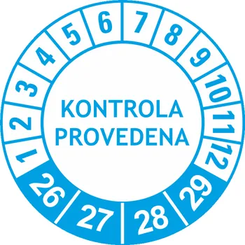 Samolepící etiketa Kontrola provedena 2026-2029 samolepící vinylová fólie 40 mm aršík 10 kusů