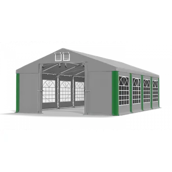 Zahradní stan Párty stan 8x8x4m střecha PVC 560g/m2 boky PVC 500g/m2 konstrukce ZIMA PLUS Šedá Šedá Zelená