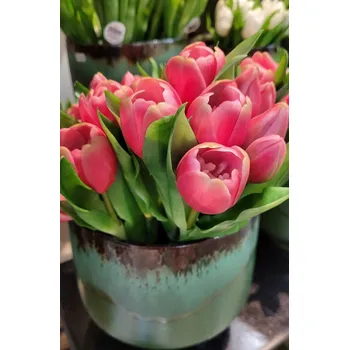 umělá květina Kytice 7ks tmavě růžových realistických tulipánů Tulips - 31cm