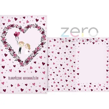 Přání bez textu svatební + obálka - srdíčka