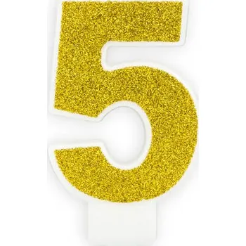 Dortová svíčka PartyDeco Narozeninová dortová svíčka číslo "5" zlatá