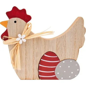 Velikonoční dekorace Slepička s vajíčky dřevěná na postavení 13 cm 7340