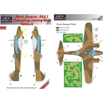 Plastikový model 1/72 Mask Avro Anson Mk.I Camo painting Pattern A