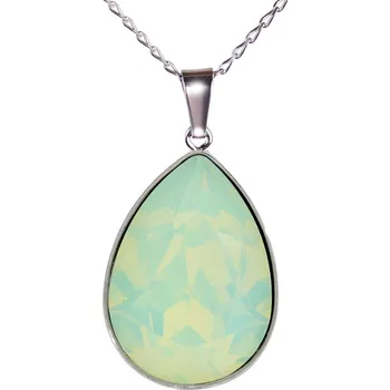 Náhrdelník Swarovski Elements Pear vlepený krystal 14mm - Stříbrný náhrdelník (přívěsek + řetízek) zelená slzička, kapka 54035.3 Chrysolite Opal (zelená mléčná, světlá mátová)