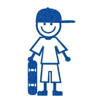 samolepka Cartoon family kluk 003 levá skateboardista (88 - Ultra Metalic modrá) SAMOLEPKA NA AUTO, NÁLEPKA, FÓLIE, POLEP, TUNING, VLASTNÍ TEXT, TISK, AUTOSAMOLEPKY.cz, POLEPY, OBRÁZEK, LOGO, 3D STICKERS