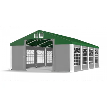 Zahradní stavba Párty stan 5x30x3,5m střecha PVC 560g/m2 boky PVC 500g/m2 konstrukce ZIMA PLUS Zelená Šedá Bílá