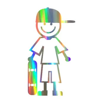 samolepka Cartoon family kluk 003 levá skateboardista (93 - Holografická) SAMOLEPKA NA AUTO, NÁLEPKA, FÓLIE, POLEP, TUNING, VLASTNÍ TEXT, TISK, AUTOSAMOLEPKY.cz, POLEPY, OBRÁZEK, LOGO, 3D STICKERS