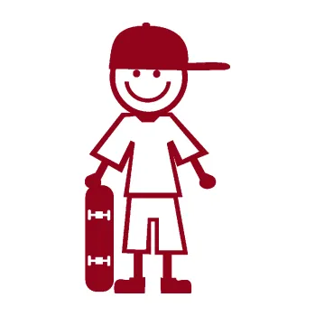 samolepka Cartoon family kluk 003 levá skateboardista (07 - bordó vínová) SAMOLEPKA NA AUTO, NÁLEPKA, FÓLIE, POLEP, TUNING, VLASTNÍ TEXT, TISK, AUTOSAMOLEPKY.cz, POLEPY, OBRÁZEK, LOGO, 3D STICKERS