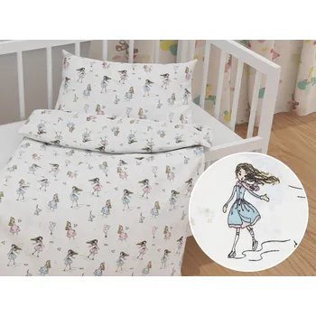 Povlečení Dětské bavlněné povlečení do postýlky Sandra SA-261 Krasobruslařky na krémovém Do postýlky 90x120 a 40x60 cm