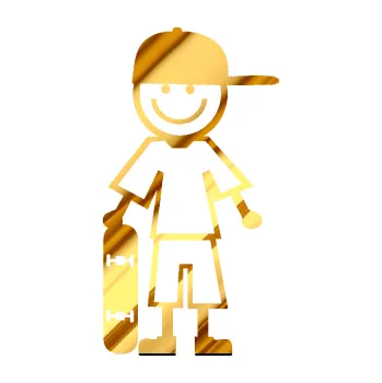 samolepka Cartoon family kluk 003 levá skateboardista (81 - chrom fólie zlatá zrcadlová) SAMOLEPKA NA AUTO, NÁLEPKA, FÓLIE, POLEP, TUNING, VLASTNÍ TEXT, TISK, AUTOSAMOLEPKY.cz, POLEPY, OBRÁZEK, LOGO, 3D STICKERS