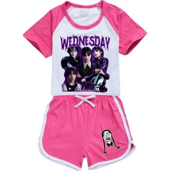 Dětský letní set tričko + kraťasy Wednesday Addams - Wednesday Barva: tmavě růžová, Velikost: 100