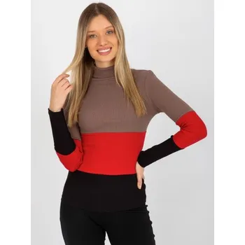 Dámský svetr Dámská halenka pruhovaná s rolákem MIDA hnědo černá