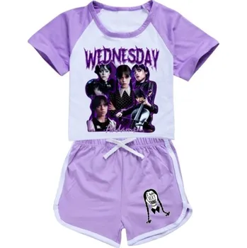 Dětský letní set tričko + kraťasy Wednesday Addams - Wednesday Barva: Fialová, Velikost: 170