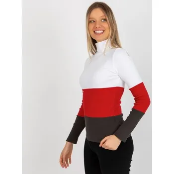 Dámský svetr Dámská halenka pruhovaná s rolákem MIDAI ecru-khaki