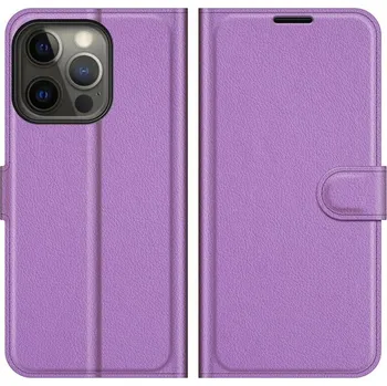 Pouzdro na mobilní telefon Litchi PU kožené peněženkové pouzdro na mobil iPhone 13 Pro 6.1 - fialové