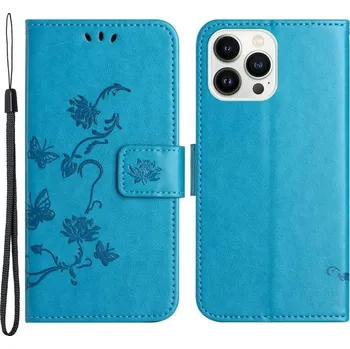 Pouzdro na mobilní telefon Flower PU kožené peněženkové pouzdro na mobil iPhone 14 Pro 6.1 - modré