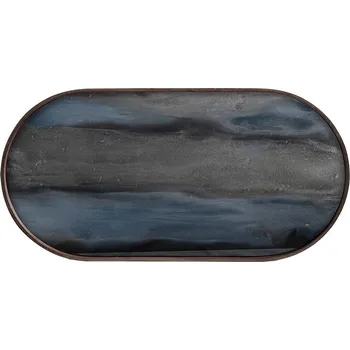 Skleněný oválný podnos s dřevěným okrajem Ethnicraft Organic Glass Tray Graphite Organic