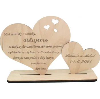 Svatební dekorace art-wood.cz PODĚKOVÁNÍ RODIČŮM NA PODSTAVCI - SRDCE