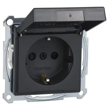 vypínač a zásuvka SCHN MTN2314-0414 Merten - Zásuvka 250V/16A SCHUKO, bezšroubová, s víčkem IP44, System M, Antracit