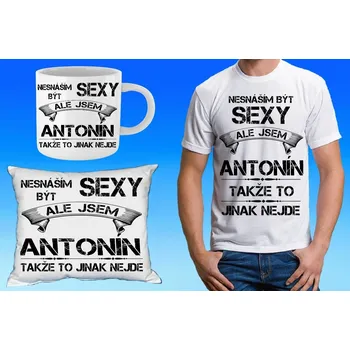 Pánské tričko ANTONÍN dárkový set se jménem L (tričko, polštářek a hrneček se jménem)