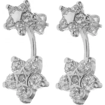 Náušnice Argento 66844 Stříbrné náušnice dvojité - kvítek, čiré kulaté zirkony