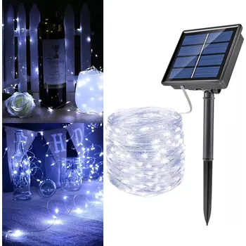Venkovní osvětlení LED solární zahradní girlanda 20m - venkovní osvětlení, studená bílá 200 LED (Solární vánoční zahradní dekorativní řetěz - drát)