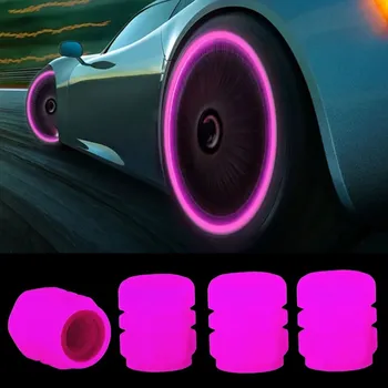 ventilky Svítící růžové čepičky ventilků na kolo, auto a motorku, sada 4ks (Svítící růžové krytky na ventilky)