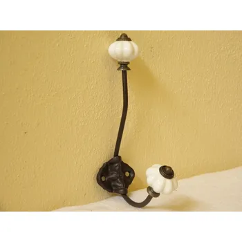 Věšák KRÁSNÝ KOVOVÝ NÁSTĚNNÝ VĚŠÁK PORCELÁNOVÉ UKONČENÍ 1