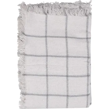 Přehoz na lůžko Béžový bavlněný pléd se šedými pruhy a třásněmi - 125*150 cm