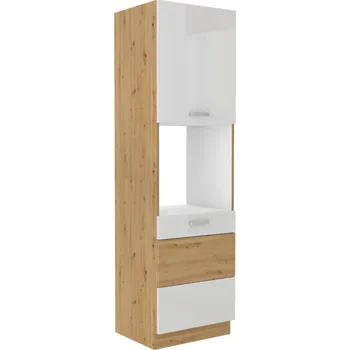 Kuchyňská linka MEADOW, skříňka vysoká na vestavnou troubu 60 DP-210 2F, korpus: dub artisan, dvířka: bílý lesk, dub + vyzvednutí ZDARMA