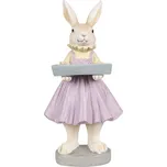 Dekorace králičí slečna ve fialové sukni s tácem - 10*8*20 cm
