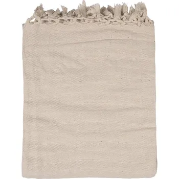 Přehoz na lůžko Béžový bavlněný pléd s třásněmi - 125*150 cm