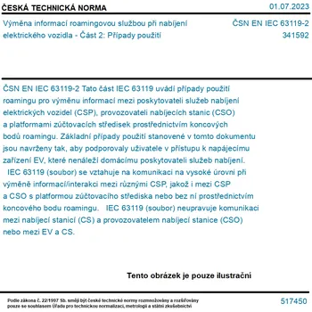 ČSN EN IEC 63119-2 - Výměna informací roamingovou službou při nabíjení elektrického vozidla - Část 2: Případy použití - Tisk
