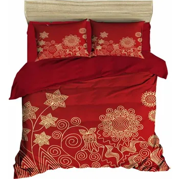 Povlečení Vánoční povlečení na dvojlůžko s prostěradlem Zoye červeno-zlaté