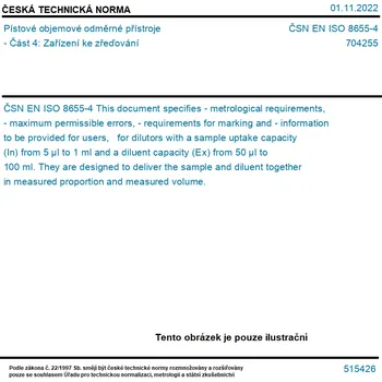 ČSN EN ISO 8655-4 - Pístové objemové odměrné přístroje - Část 4: Zařízení ke zřeďování - Tisk