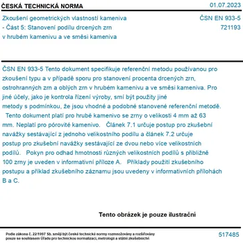ČSN EN 933-5 - Zkoušení geometrických vlastností kameniva - Část 5: Stanovení podílu drcených zrn v hrubém kamenivu a ve směsi kameniva - Tisk
